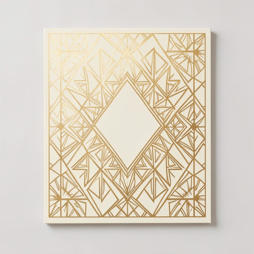 Affiche scandinave aux motifs géométriques dorés sur fond crème, style épuré et chaleureux
